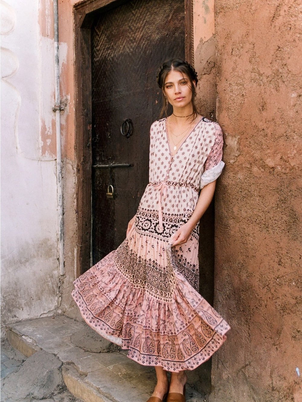 NWT Spell Lionheart Pink Printed Boho Maxi Gown in Sundown